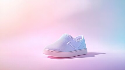 Poster - single baby shoe placed centrally on smooth pastel surface with soft natural light creating depth