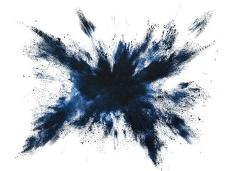 Poster - Blue paint explosion creating abstract artistic background with vibrant splashes and drips on white surface isolated on a white background.