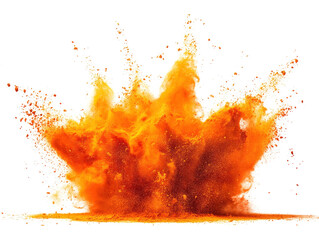 Aufkleber - Vibrant orange powder explosion creating a dynamic and colorful abstract background scene isolated on a white background.