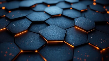 Poster - A close-up view of hexagonal patterns with glowing edges, creating a futuristic and textured surface.