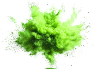 Poster - Green powder explosion creating a vibrant and dynamic visual effect on a white background isolated on a white background.