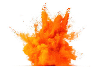 Poster - Orange powder explosion with transparent background for graphic design and creative projects isolated on a white background.