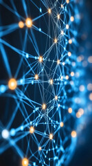 Fototapete - Complex network nodes transferring data, creating a futuristic technological grid, symbolizing the power of connection in the digital age