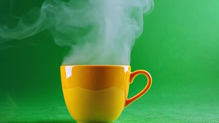 Wall Mural - Yellow hot coffee cup on green screen