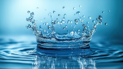 Poster - Vibrant Water Splash Creating Ripples in Clear Blue Liquid, Capturing Nature's Beauty and Serenity in a Stunning Moment of Fluid Dynamics and Motion