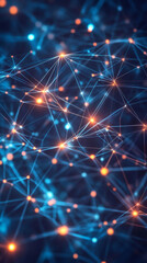 Poster - Digital network plexus with interconnected glowing nodes spreading across luminous lines