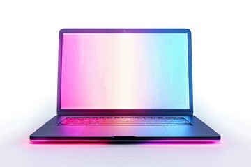 Vibrant Color Image of Laptop Psd Mockup with Gradient Led Light White Background
