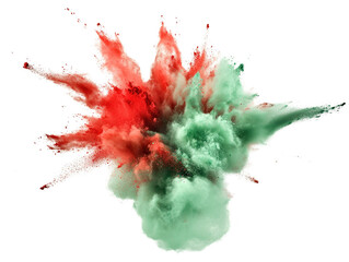Poster - Red and green powder explosion creating vibrant color burst on white background isolated on a white background.