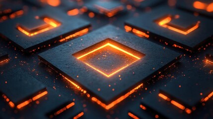 Poster - A visually striking pattern of dark squares with glowing orange edges, creating a dynamic and futuristic appearance.