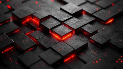 Poster - A dark, textured surface with glowing red elements, creating a modern, abstract pattern that conveys a sense of depth and energy.