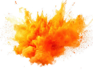 Poster - Orange powder explosion isolated on transparent background for design and creative projects isolated on a white background.