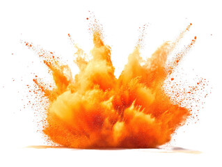 Poster - Orange powder explosion on transparent background for creative design and artwork use isolated on a white background.