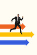 © deagreez - Vertical photo collage of happy businessman run arrow development pointer success variant growth promotion career direction