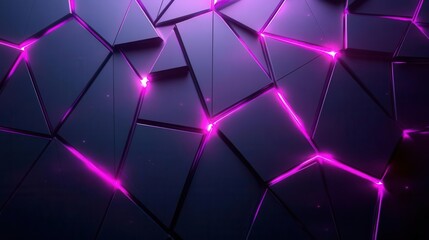 Poster - A vibrant, abstract background featuring geometric shapes with glowing pink edges on a dark surface, creating a futuristic aesthetic.