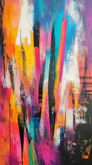 Wall Mural - abstract art piece with vibrant flowing colors, dynamic and energetic, focus on bold textures and motion