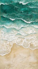 Poster - Captured from above, this stunning view showcases the harmonious blend of turquoise waters meeting soft white foamy waves on a tranquil beach