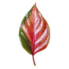 Poster - Vibrant Red and Green Leaf with Unique Texture on White Background
