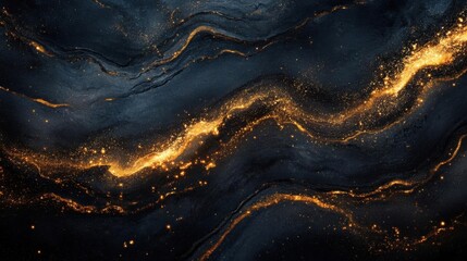 Poster - A mesmerizing abstract design featuring dark waves intertwined with shimmering golden highlights, evoking a sense of depth and elegance.