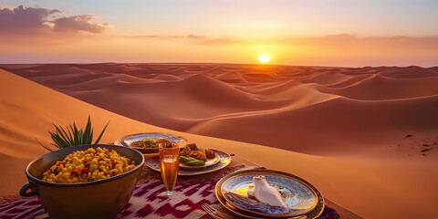 Wall Mural - Sunset over desert dunes featuring intricate sand patterns for a holiday vibe