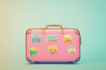 Aufkleber - Retro suitcase adorned with colorful travel stickers evokes memories of journeys and adventures from the past. Generative AI
