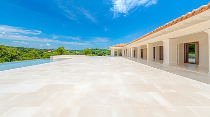 Aufkleber - Modern terrace with stunning views under a clear blue sky