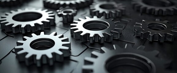 Poster - Close-up of metallic gears interlocked.