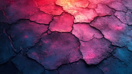Poster - A vibrant, abstract image of cracked terrain with a mix of blue, pink, and purple hues creating a dramatic, artistic effect.