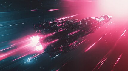 Wall Mural - Hyperspace Journey: A Futuristic Spaceship Navigating Through Neon Cosmos