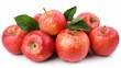 © anantachat - Isolated of apples with leaves attached scattered on a white surface for a natural fresh appearance Stock Photo with side copy space