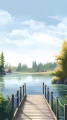 Wall Mural - Serene lake dock, summer landscape, peaceful background, nature travel.