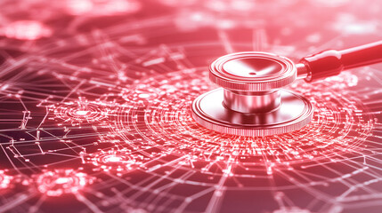 Aufkleber - Stethoscope on a digital network background representing healthcare technology and innovation