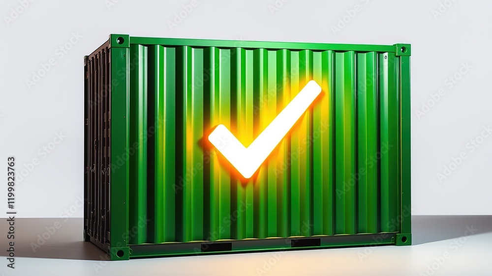 Check Containers Icon Approved Shipping Container - Green Container with Check Mark - AI ...