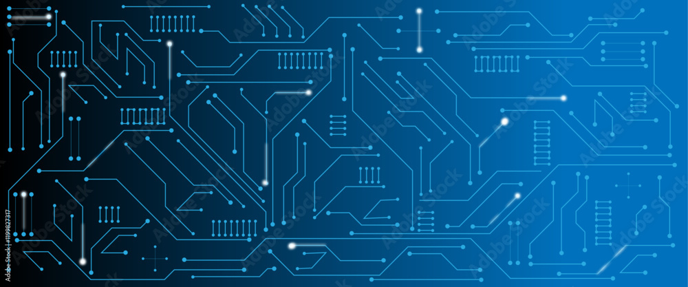 Vector technology lines circuit and dots on blue engineering technology ...