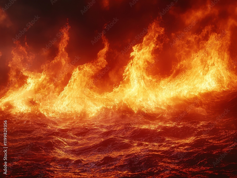 Dramatic flames erupting over ocean waves high-resolution textures ...