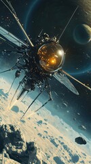 Wall Mural - futuristic spacecraft descends near icy planet