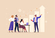 © nadzeya26 - Business Planning Concept. Contemporary flat style vector illustration of a man in a business suit presenting a strategy to a group of colleagues with a growing graph in background.