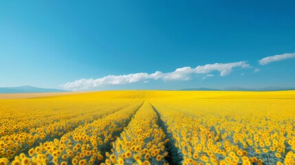 Sunflowers field, summer, rural landscape, bright day, agriculture.