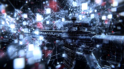 Wall Mural - Digital rifle in cyberspace, abstract network background, future warfare concept