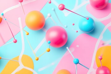 Poster - Abstract colorful spheres and lines on pastel background