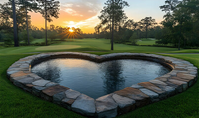 Sticker - Sunrise Heart Pond Golf Course Romance