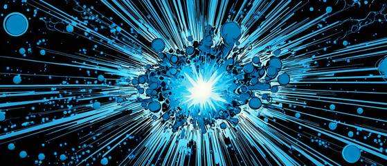 Poster - Abstract Blue Explosion with Radiating Lines and Particles on Black Background. Anime background
