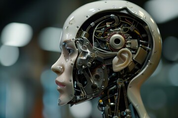 Poster - Profile of a humanoid robot showing internal components, symbolizing artificial intelligence and advanced robotics