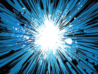 Poster - Abstract Blue Burst with Splashes and Radiating Streaks. Anime background