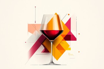 Poster - A flat design of a wine glass silhouette with abstract geometric patterns in shades of burgundy and gold