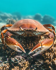 Wall Mural - Large crab on vibrant coral reef