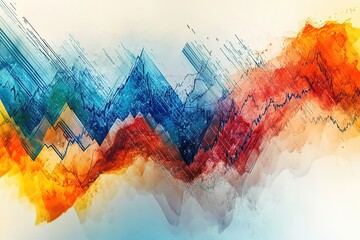 Poster - Abstract watercolor landscape with chart lines