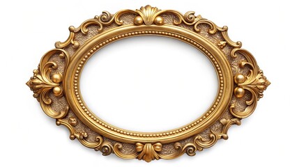 Antique round oval gold picture or mirror frame isolated on white  background
