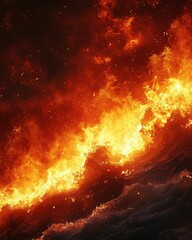 Poster - Dynamic flames erupting from a fiery background high-resolution textures vibrant environment close-up viewpoint