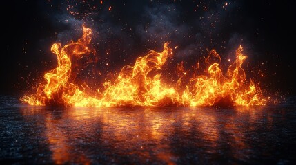 Poster - Dynamic flames erupting on black surface high-resolution texture dramatic lighting artistic viewpoint
