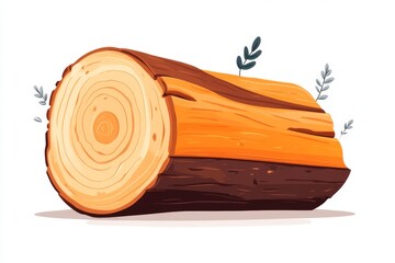 Leinwandbilder - A minimalist depiction of a wooden log with clean lines and soft gradients, set against a plain white background